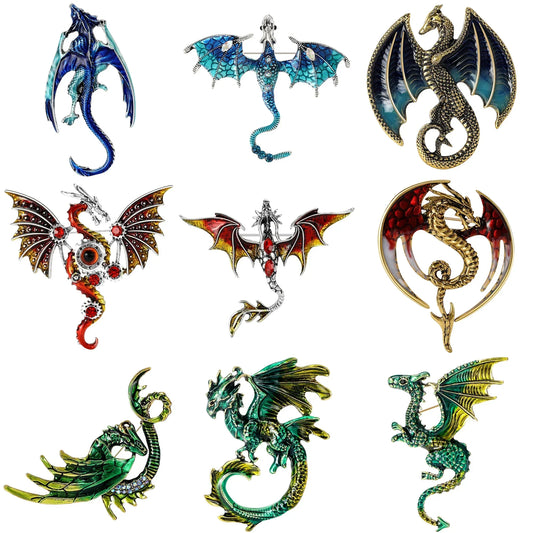 Enamel Dragon Pins for Women Rhinestone Flying Dragons Animal Brooch Banquet Party Backpack Gifts Jewelry Accessories