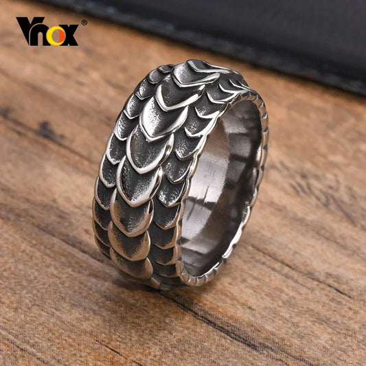 Vnox Rock Punk Viking Dragon Carved Rings for Men – Vintage Silver Stainless Steel Jewelry