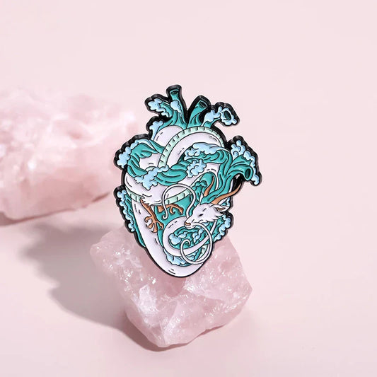Marine Life & White Dragon Enamel Pins – Custom Heart Organ Brooches & Animal Lapel Badges