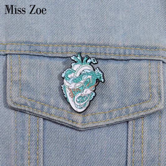 Marine Life & White Dragon Enamel Pins – Custom Heart Organ Brooches & Animal Lapel Badges