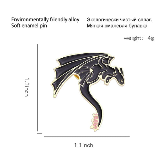 Black & White Pterosaur Enamel Pins – Cartoon Dragon Brooches for Kids & Friends