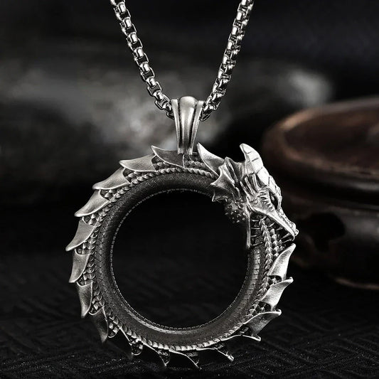 Simple Retro Circle Dragon Pendant Necklace – Motorcycle Punk Articulated Snake Jewelry for Men & Women