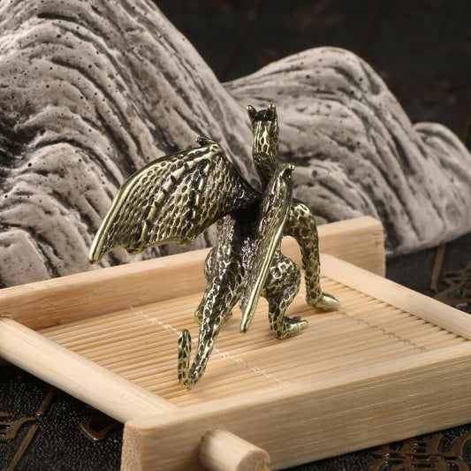 European Style Brass Dragon Desk Decoration – Mighty Mythological Creature Metal Figure for Living Room