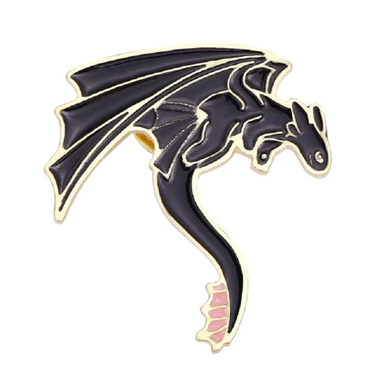 Monster Dragon Enamel Pins – Custom Black & White Western Dragon Brooches with Funny Puns