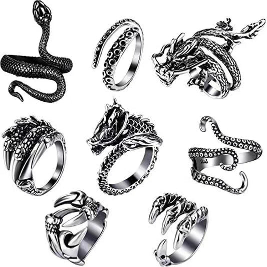 Vintage Dragon & Snake Animal Open Rings