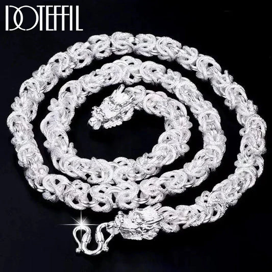DOTEFFIL Solid 925 Sterling Silver Dragon Necklace – 8mm Round Faucet Chain for Men (60cm)